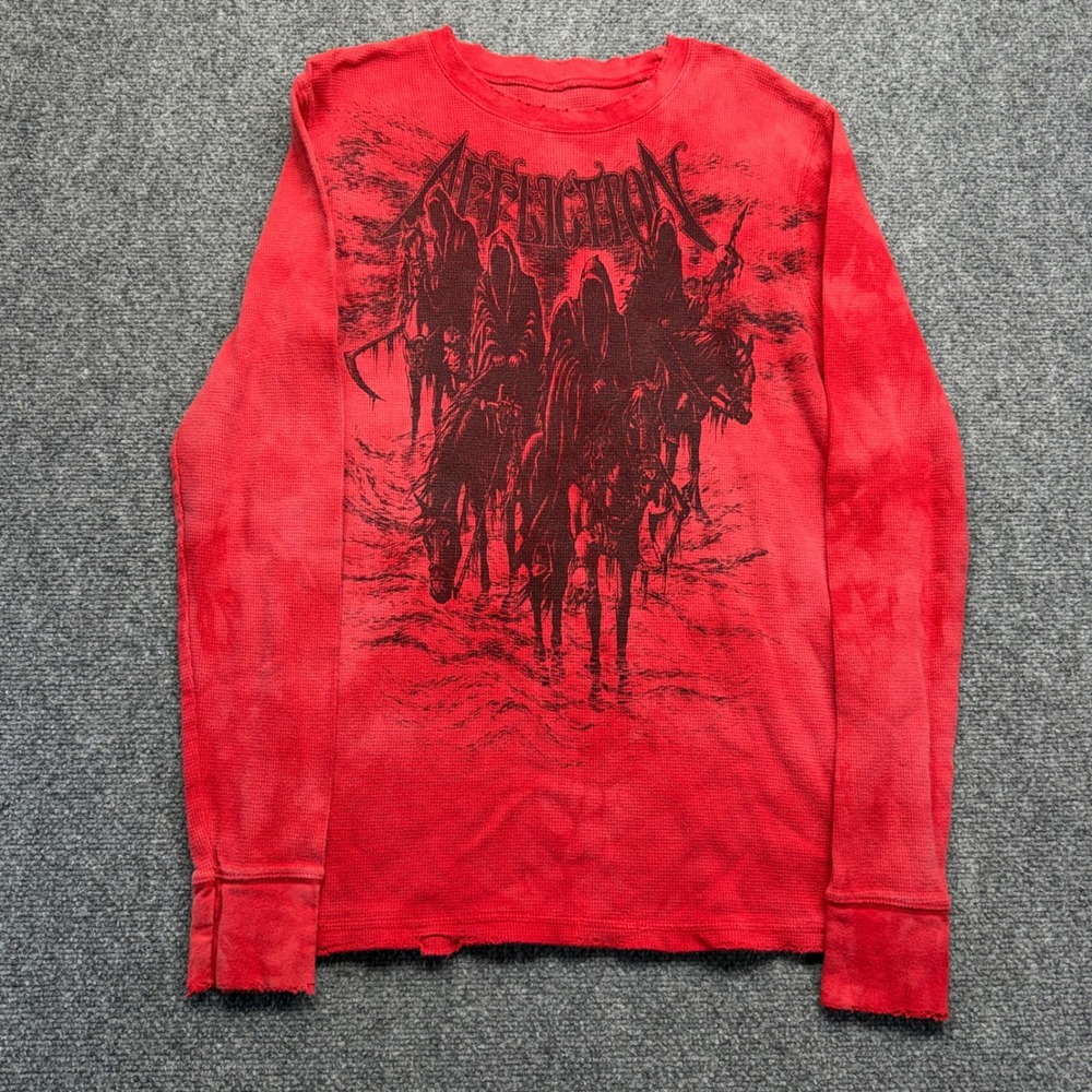 Affliction Mens Red Acid Wash Thermal Four Horsemen Graphic Shirt Size M